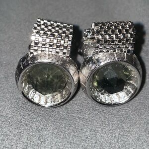 Rhinestone & Silver Tone Wraparound Mesh Vintage SWANK Cuff Links